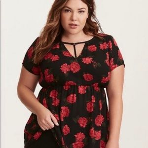 Torrid Rose Print Georgette Hi-Lo Blouse